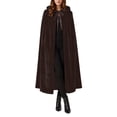 thumbnail image 1 of Virmaxy Halloween Costume Women's Velvet Costume Cape Stand Collar Lace Overlay Tie Front Cloak for Halloween Vampire Gothic Cosplay Dress Up Coffee, 1 of 8