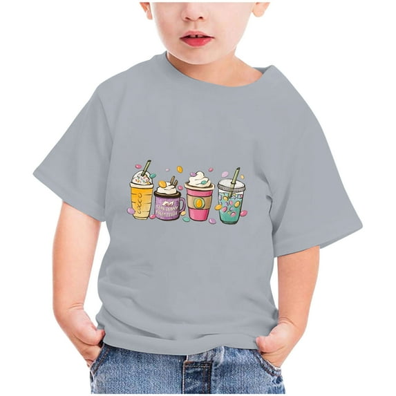 Virmaxy Happy Easter T Shirt for Toddler Baby Boys Girls 2024 Easter Day Gift for Toddler Boy Girl Kids Boys Girls Fashion Cute Short Sleeve Crew Summer Tee Gray-A 7Y