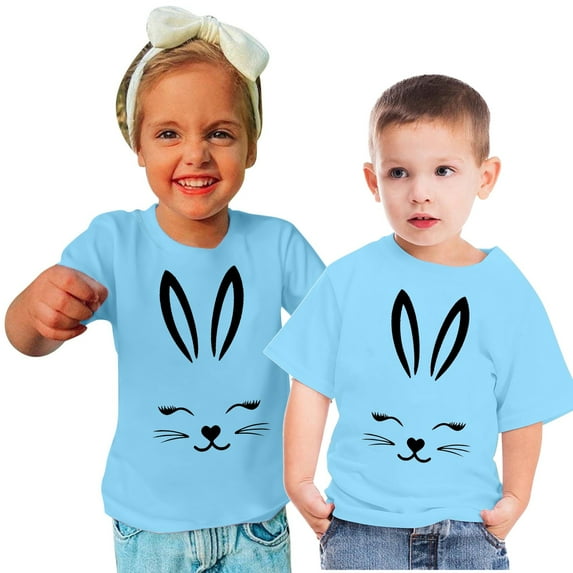 Virmaxy Happy Easter T Shirt for Toddler Baby Boys Girls 2024 Easter Day Gift for Toddler Boy Girl Kids Boys Girls Fashion Cute Short Sleeve Crew Summer Tee Light Blue-B 5T
