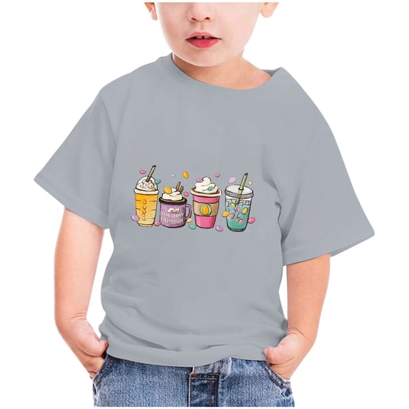 Virmaxy Happy Easter T Shirt for Toddler Baby Boys Girls 2024 Easter Day Gift for Toddler Boy Girl Kids Boys Girls Fashion Cute Short Sleeve Crew Summer Tee Gray-A 7Y