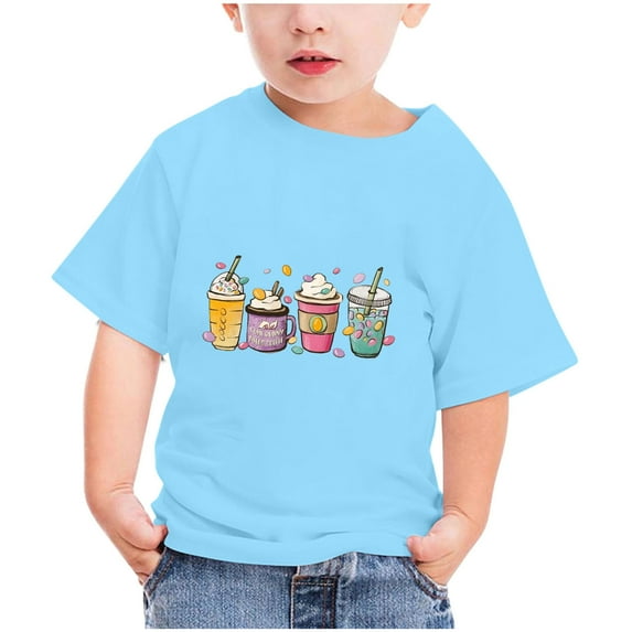 Virmaxy Happy Easter T Shirt for Toddler Baby Boys Girls 2024 Easter Day Gift for Toddler Boy Girl Kids Boys Girls Fashion Cute Short Sleeve Crew Summer Tee Sky Blue-A 4T