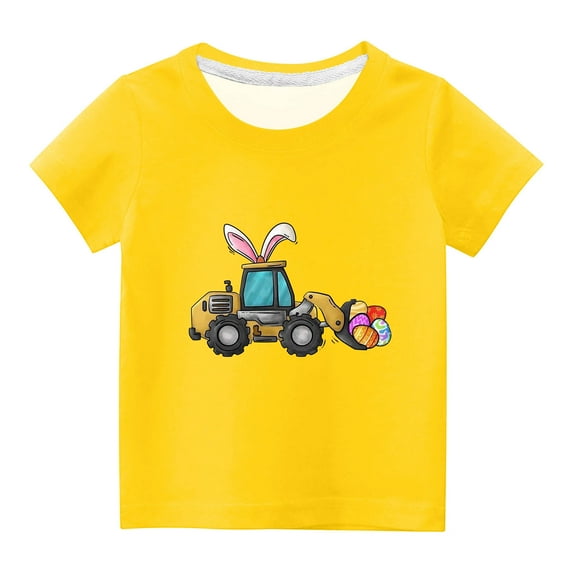 Virmaxy Happy Easter T Shirt for Toddler Baby Boys Girls Easter Egg Letter Print Tees Tops 2024 Easter Day Gift Kids Boys Girls Fashion Cute Short Sleeve Crew Summer Tee Yellow-B 5T