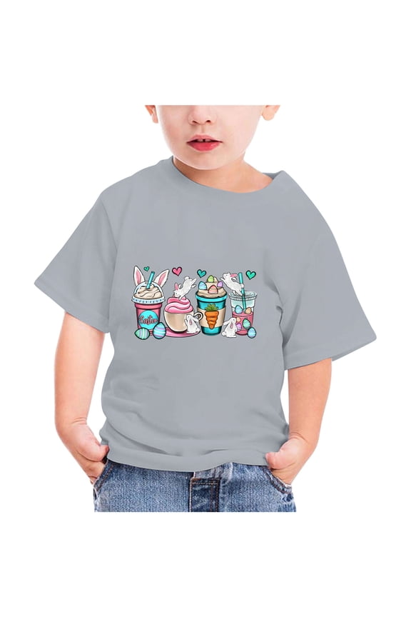 Happy Easter T Shirt for Toddler Baby Boys Girls Leopard Eggs Hunt Bunny Rabbit Graphic T-Shirt Kids Boys Girls Fashion Cute Short Sleeve Crew Summer Tee Gray-C 4T