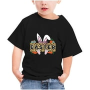 Virmaxy Happy Easter T Shirt for Toddler Baby Boys Girls Leopard Eggs Hunt Bunny Rabbit Graphic T-Shirt Kids Boys Girls Fashion Cute Short Sleeve Crew Summer Tee Black-A 4T