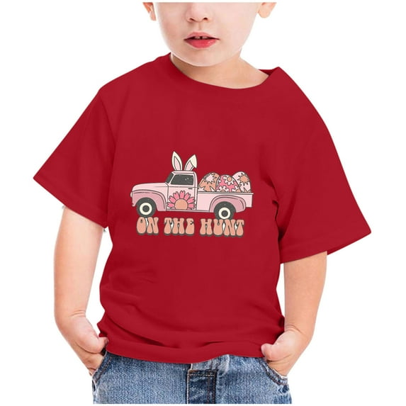 Virmaxy Happy Easter T Shirt for Toddler Baby Boys Girls Leopard Eggs Hunt Bunny Rabbit Graphic T-Shirt Kids Boys Girls Fashion Cute Short Sleeve Crew Summer Tee Red-B 3T