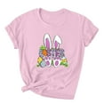 thumbnail image 1 of Virmaxy Happy Easter Womens Cross Graphic Basic Tee Easter Fashion Printed Short Sleeved T-Shirt With Novel Pattern Short Sleeved Round Neck Top Pink-C XL, 1 of 3