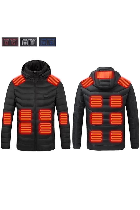 Heated Jacket for Men and Women Winter 17Zone Dual Control USB Smart Heating Coat with Detachable Hood