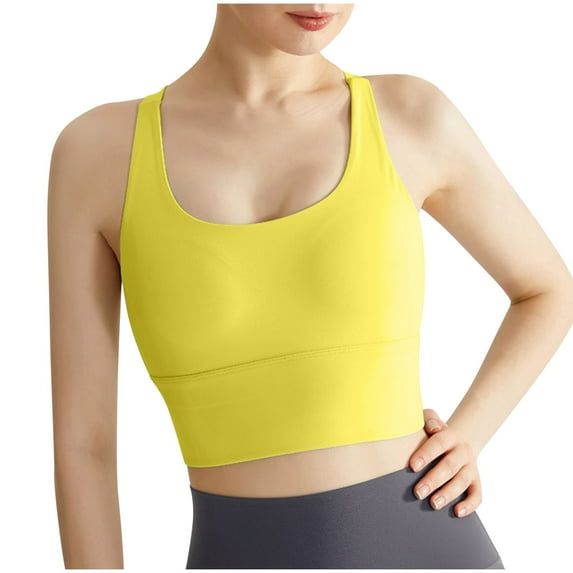 Virmaxy High Impact Sports Bras for Women Shockproof Gathering Sports Underwear Bra Yoga Clothing Mid-Length Tank Top Seamless High Impact Yoga Exercise Athletic Bras Yellow S