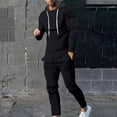 thumbnail image 1 of Virmaxy Hoodies For Men 2 Piece Solid Colour Hooded Crew Neck Pullover Top Drawstring With Pocket Yoga Pants Set Black L, 1 of 6