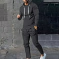 thumbnail image 1 of Virmaxy Hoodies For Men 2 Piece Solid Colour Hooded Crew Neck Pullover Top Drawstring With Pocket Yoga Pants Set Dark Gray 2XL, 1 of 6