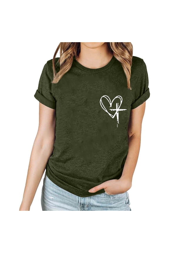 Virmaxy I Can't But I Know A Guy Women's Easter T-shirt Easter Lettering Printed Round Neck Short Sleeved Top Short Sleeved Round Neck Top/shirt Olive Green-B L