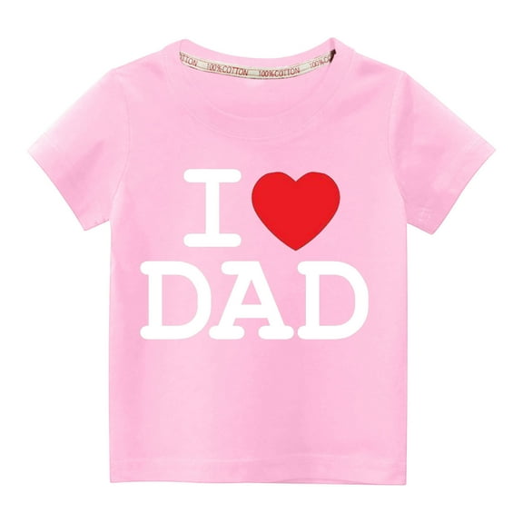 Virmaxy I Love Dad Unisex Kids Valentine's Day Basic Tee Toddler Baby Boys Girls Lightweight Crew Neck Pullover Shirt Spring Summer Short Sleeve Cotton Casual Baggy Tees Pink 4T