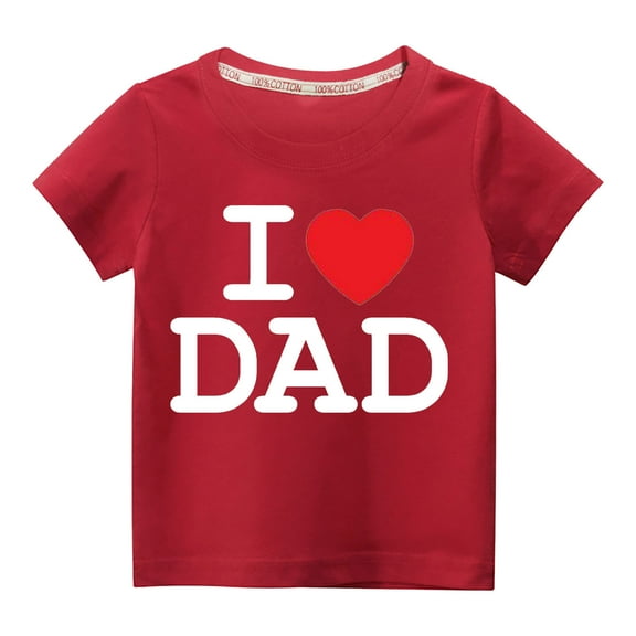 Virmaxy I Love Dad Unisex Kids Valentine's Day Basic Tee Toddler Baby Boys Girls Lightweight Crew Neck Pullover Shirt Spring Summer Short Sleeve Cotton Casual Baggy Tees Red 4T