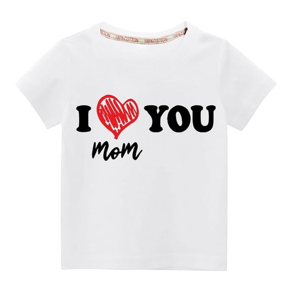 Virmaxy I Love Mom Unisex Kids Valentine's Day Basic Tee Toddler Baby Boys Girls Lightweight Crew Neck Pullover Shirt Spring Summer Short Sleeve Cotton Casual Baggy Tees White-A 4T