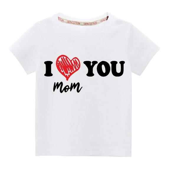 Virmaxy I Love Mom Unisex Kids Valentine's Day Basic Tee Toddler Baby Boys Girls Lightweight Crew Neck Pullover Shirt Spring Summer Short Sleeve Cotton Casual Baggy Tees White-A 3T