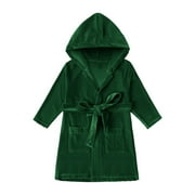 Virmaxy Infant Baby Boys Girls Christmas Hooded Bathrobe Sleeping Robe Toddler Baby Kids Christmas Winter Boys Girls Solid Color Long Sleeved Home Wear Clothes Bathrobe Night-robe Green 7T