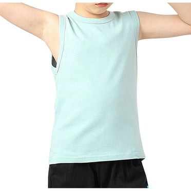 Virmaxy Kids 2024 Fashion Casual Tank Tops Solid Color Sleeveless Tops Boys Undershirt T-Shirt Summer Children's Sports Undershirt Round Neck Tank Tops