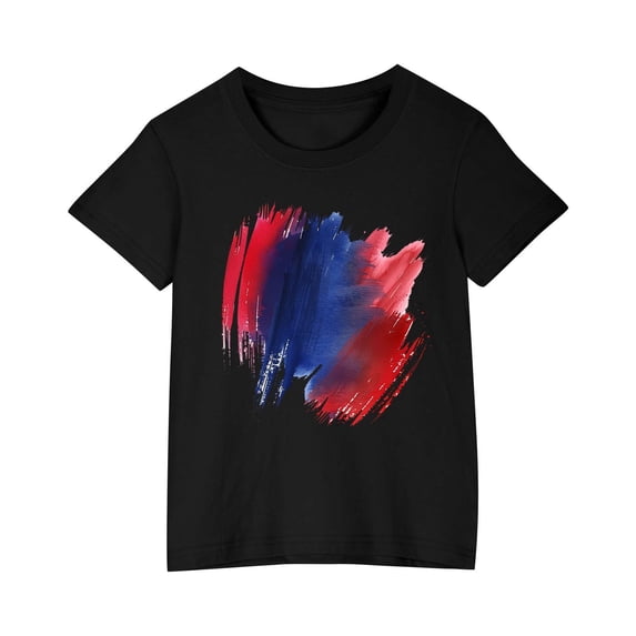 Virmaxy Kids 2024 Printed Round Neck Shirt Boys' and Girls' Independence Day Print Casual Short-Sleeved Cotton Tops