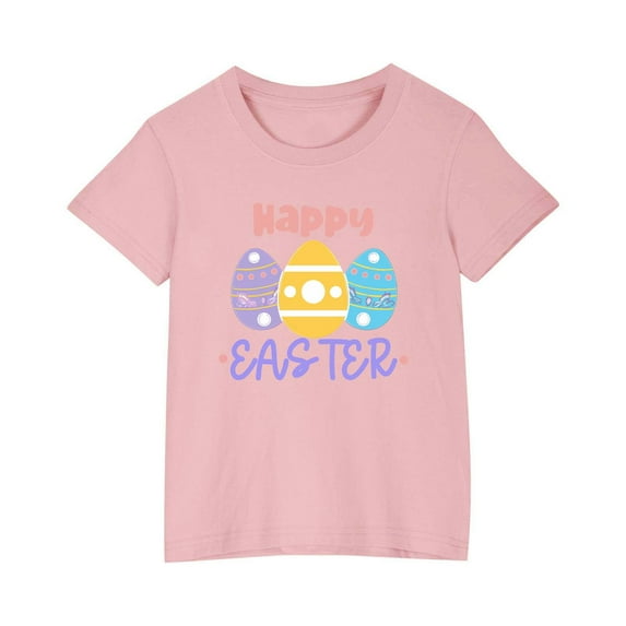 Virmaxy Kids Easter Egg Hunt Outfit - Cute Rabbit Graphic Cotton T-Shirt with "Happy Easter" Text for Toddler Boys & Girls Playdate, Sunday Brunch Pink-8 4 Years