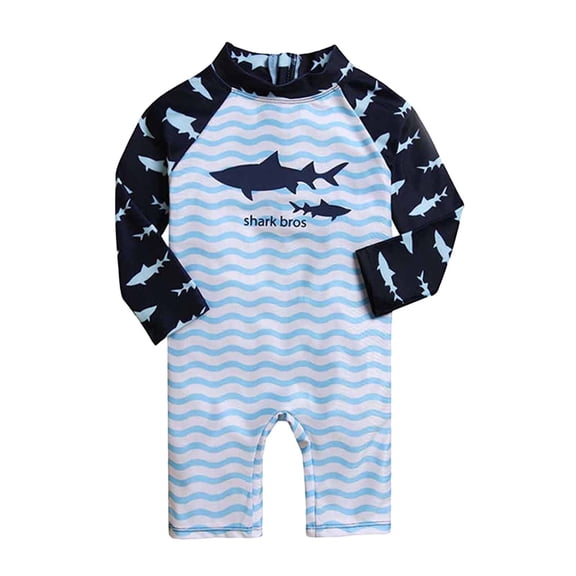 Virmaxy Kids Girls One-Piece Coverage Dressy Swimsuit Baby Boys Girls Swimwear Children's Swimsuit Printed Long-sleeved Swimsuit Surfing Zippered Swimsuit Blue
