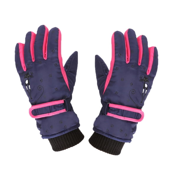 Virmaxy Kids Kitten Print Waterproof Windproof Winter Gloves 6-12 Years Adjustable Wrist Strap Non Slip Palm for Outdoor Activities Daily Use