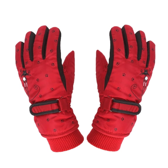 Virmaxy Kids Kitten Print Waterproof Windproof Winter Gloves 6-12 Years Adjustable Wrist Strap Non Slip Palm for Outdoor Activities Daily Use