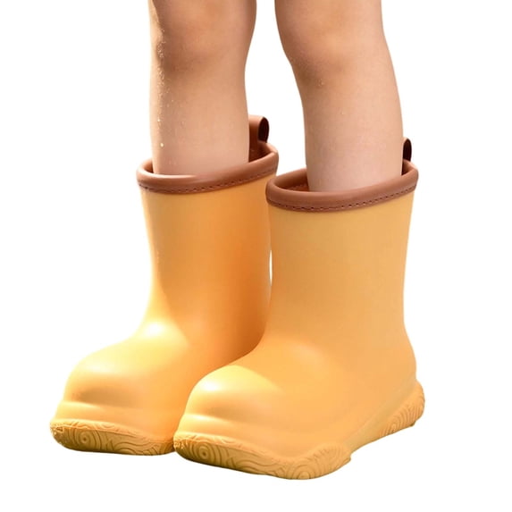 Virmaxy Kids Rain Boots Solid Color Girls Boots New Baby Girls Boys Waterproof Rain Boots Non-Slip Rain Shoes Eva Rubber Cute Childrens Boots Yellow