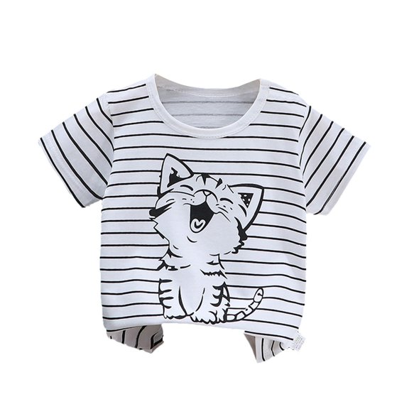 Virmaxy Kids Summer Cute Bear Print Cropped T-Shirt Children's Short-sleeved T-shirt Cotton Girls Summer Baby Baby Summer Boys Top White