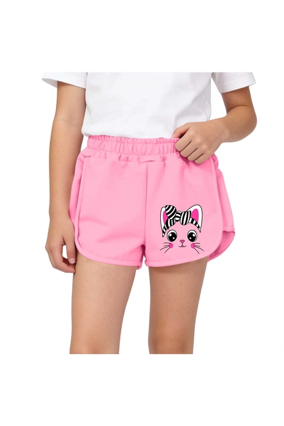 Kitty Print Elastic Waist Cotton Dolphin Shorts for Girls Loose Casual Summer Outerwear Breathable Playwear for Daily Activities, for 3-12Y