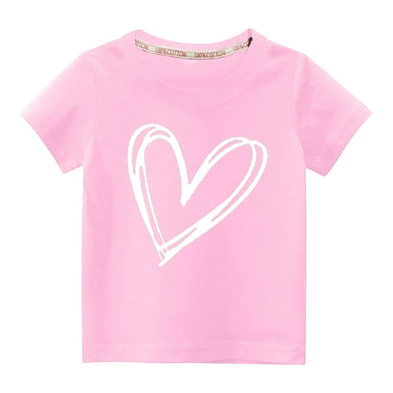 Virmaxy Little Kids Valentine's Day Fashion Basic Tee Toddler Baby Boys Girls Crew Love Graphic T-shirt Unisex Kids Spring Summer Fashion Short Sleeve Cotton Casual Baggy Tees Pink-B 4T