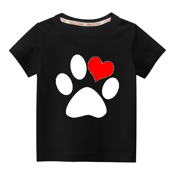Virmaxy Little Kids Valentine's Day Fashion Basic Tee Toddler Baby Crew Dogs Paw Love Graphic T-shirt Unisex Kids Spring Summer Fashion Short Sleeve Cotton Casual Baggy Tees Black 7Y