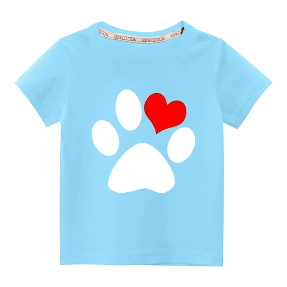 Virmaxy Little Kids Valentine's Day Fashion Basic Tee Toddler Baby Crew Dogs Paw Love Graphic T-shirt Unisex Kids Spring Summer Fashion Short Sleeve Cotton Casual Baggy Tees Blue 3T