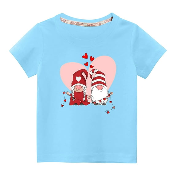 Virmaxy Little Kids Valentine's Day Fashion Basic Tee Toddler Baby Crew Gnomes Love Graphic T-shirt Unisex Kids Spring Summer Fashion Short Sleeve Cotton Casual Baggy Tees Blue-A 4T