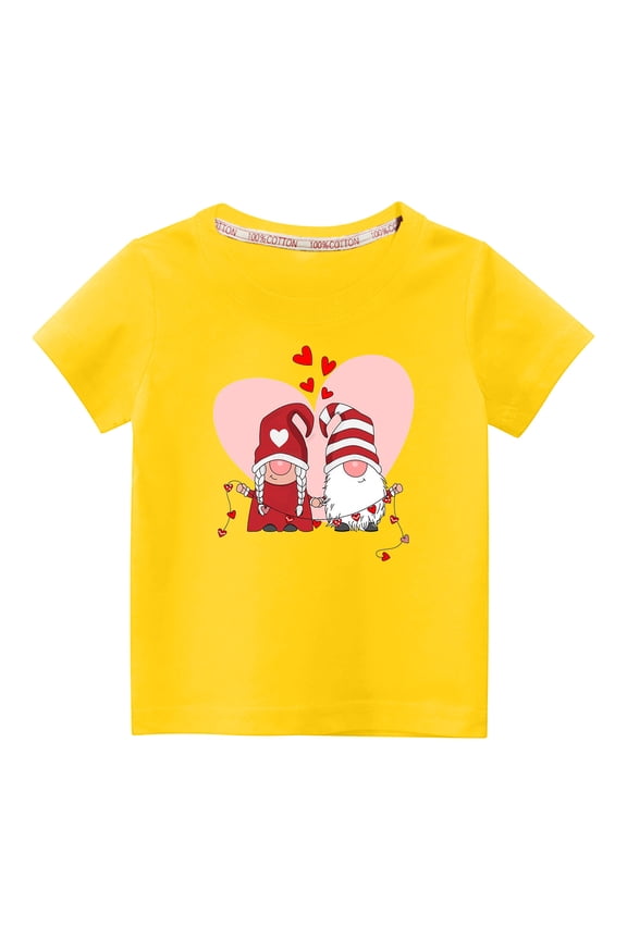 Little Kids Valentine's Day Fashion Basic Tee Toddler Baby Crew Gnomes Love Graphic T-shirt Unisex Kids Spring Summer Fashion Short Sleeve Cotton Casual Baggy Tees Yellow-A 9Y