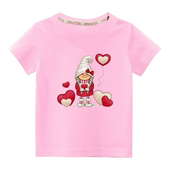 Virmaxy Little Kids Valentine's Day Fashion Basic Tee Toddler Baby Crew Gnomes Love Graphic T-shirt Unisex Kids Spring Summer Fashion Short Sleeve Cotton Casual Baggy Tees Pink-C 9Y