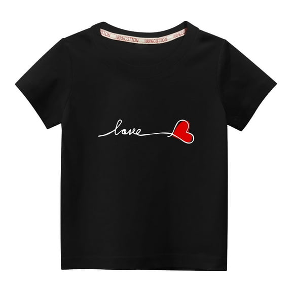 Virmaxy Little Kids Valentine's Day Fashion Basic Tee Toddler Baby Crew Letter Love Graphic T-shirt Unisex Kids Spring Summer Fashion Short Sleeve Cotton Casual Baggy Tees Black-A 4T