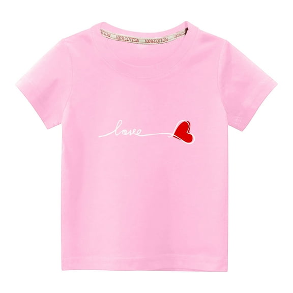 Virmaxy Little Kids Valentine's Day Fashion Basic Tee Toddler Baby Crew Letter Love Graphic T-shirt Unisex Kids Spring Summer Fashion Short Sleeve Cotton Casual Baggy Tees Pink-A 5T