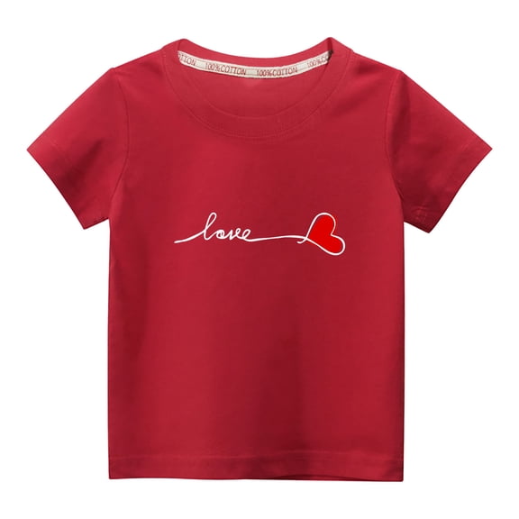 Virmaxy Little Kids Valentine's Day Fashion Basic Tee Toddler Baby Crew Letter Love Graphic T-shirt Unisex Kids Spring Summer Fashion Short Sleeve Cotton Casual Baggy Tees Red-A 4T