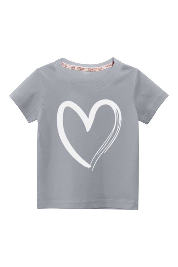Little Kids Valentine's Day Fashion Basic Tee Toddler Baby Crew Love Heart Graphic T-shirt Unisex Kids Spring Summer Short Sleeve Cotton Casual Baggy Tees Gray-A 3T