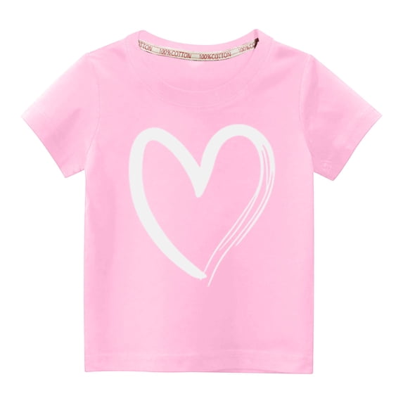 Virmaxy Little Kids Valentine's Day Fashion Basic Tee Toddler Baby Crew Love Heart Graphic T-shirt Unisex Kids Spring Summer Short Sleeve Cotton Casual Baggy Tees Pink-A 9Y