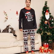 VIRMAXY Matching Family Pajamas Sets Christmas Men Snowflake Moose Print Long Sleeve Crew Shirt With Bottom Outfits Home Wear Black-A L