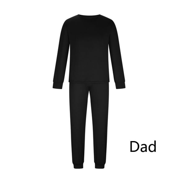 Virmaxy Matching Family Pajamas Sets Christmas Men Solid Color Long Sleeve Crew Neck Shirt Tops With Bottom Outfits Home Wear Black L