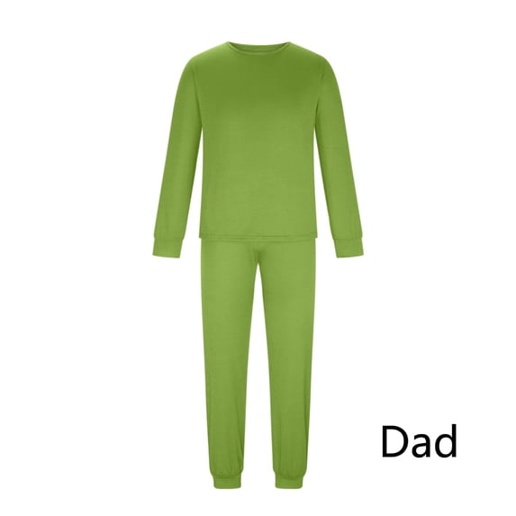 Virmaxy Matching Family Pajamas Sets Christmas Men Solid Color Long Sleeve Crew Neck Shirt Tops With Bottom Outfits Home Wear Green XL