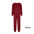 thumbnail image 1 of Virmaxy Matching Family Pajamas Sets Christmas Women Solid Color Long Sleeve Crew Neck Shirt Tops With Bottom Outfits Home Wear Red L, 1 of 6