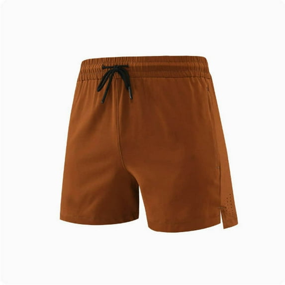 Virmaxy Men's Athletic Gym Shorts with Pockets Solid Quick Dry Activewear Workout Running Shorts for Outdoor Gym Weekend Adventures Brown-3 L