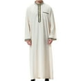 thumbnail image 1 of Virmaxy Men's Autumn Muslim Embroidered Stand-Up Collar Robe Middle East Arabian Long-Sleeved Pocket Fashion Casual Dubai Robe, 1 of 9
