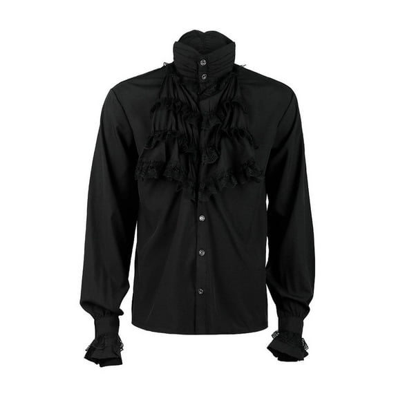 Virmaxy Men's Autumn Ruffled Ruffle Button-Down Shirt Medieval Steampunk Stage Wear Lapels Court Wear Fitted Tops