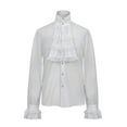 thumbnail image 1 of Virmaxy Men's Autumn Ruffled Ruffle Button-Down Shirt Medieval Steampunk Stage Wear Lapels Court Wear Fitted Tops, 1 of 6