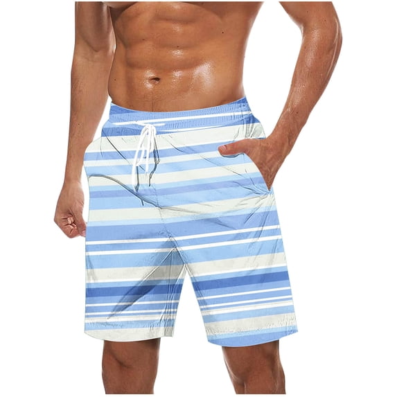 Virmaxy Men's Breathable Striped Board Shorts with Pockets Lightweight Beachwear with Drawstring Waist for Resort Vacations Light Blue-2 XXXL