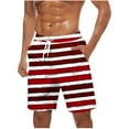 thumbnail image 1 of Virmaxy Men's Breathable Striped Board Shorts with Pockets Lightweight Beachwear with Drawstring Waist for Resort Vacations Red L, 1 of 5